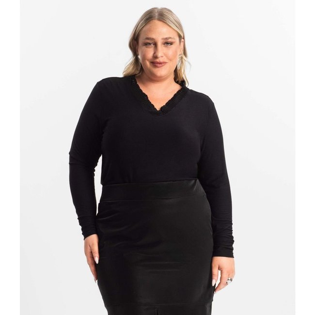 Blusa Plus Size Manga Longa Feminina Secret Glam Preto