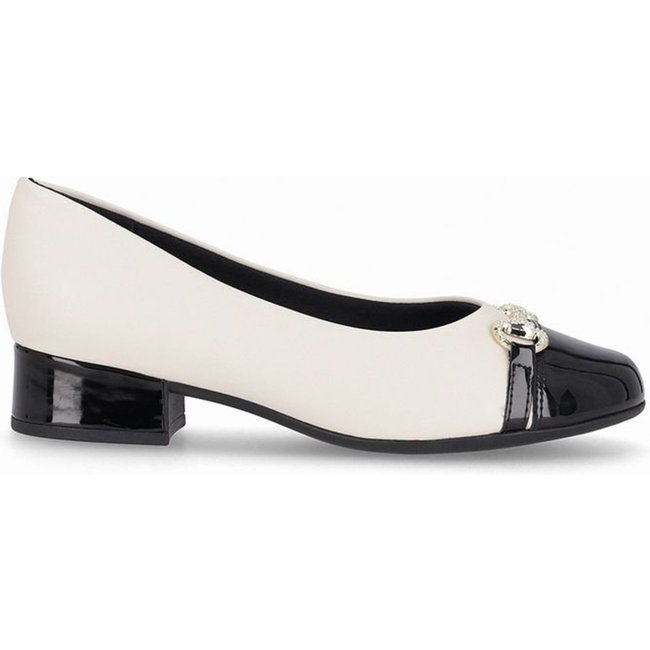 Sapato Jaqueline Salto Baixo Off White com Preto