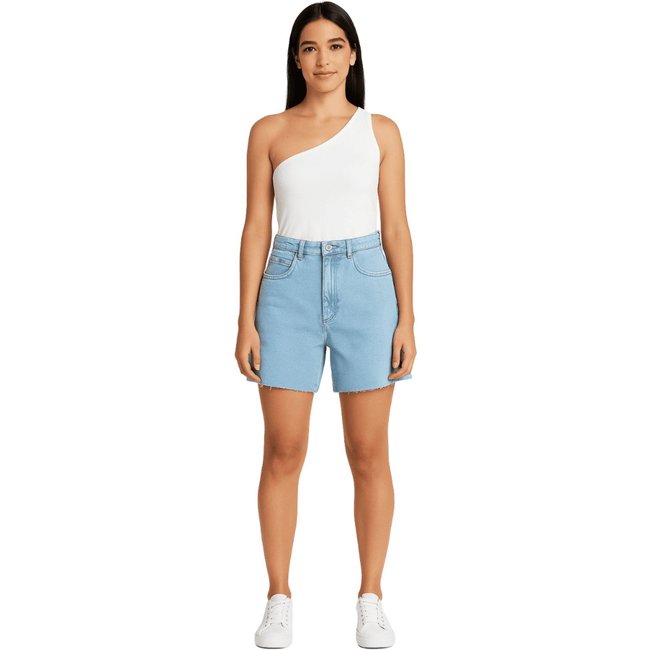 Bermuda Jeans Feminina Mom Desfiada Flor De Lis