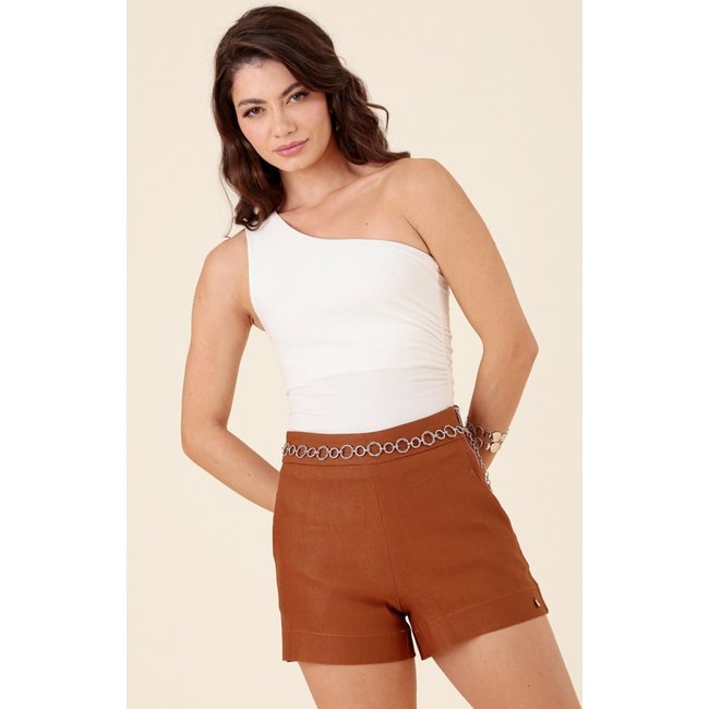 Short Em Bengaline Cintura Alta Bolso-Faca