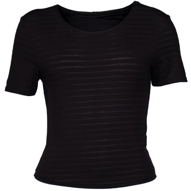 Blusa Feminina Cativa Listras com Transparência Preto