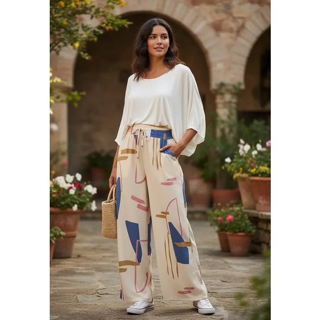 Calça CabanaFree Pantalona Elastic Estampa Creme Organic