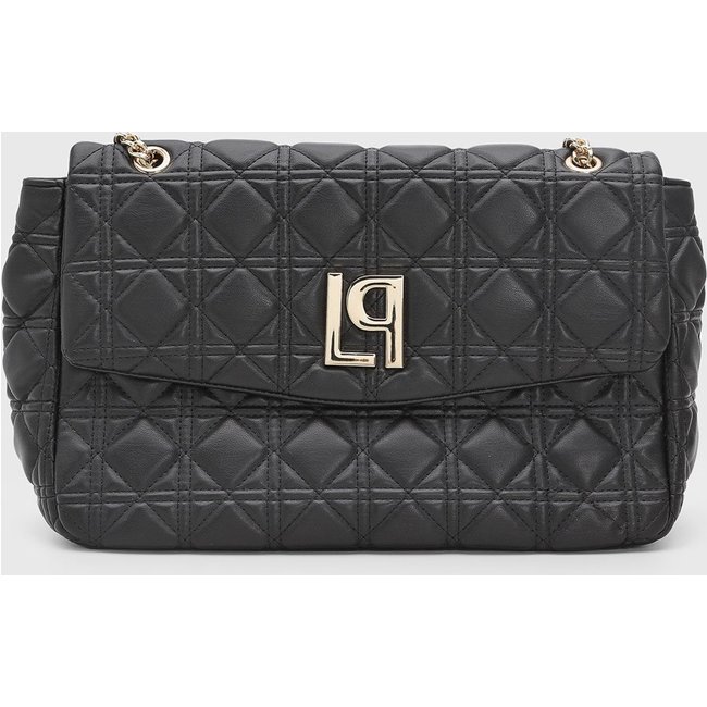 Bolsa Feminina Lança Perfume Matelassê Logo Dourado Preta
