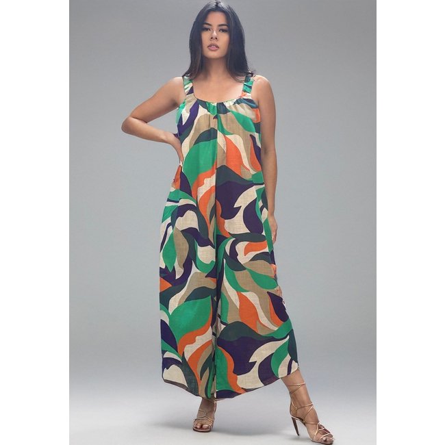 Macacão Amazonia Vital Saruel Viscose Alça com Elástico Estampa Brisa do Mar