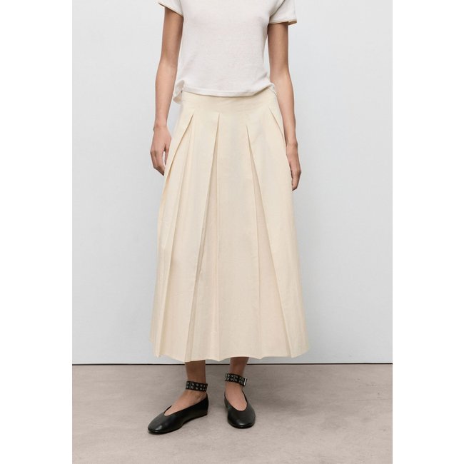 Saia Feminina Mango Patri Midi Pregas Algodão Off-White