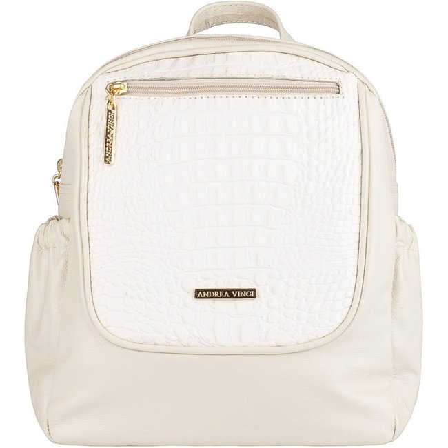 Mochila pequena de couro croco Estela - Marfim