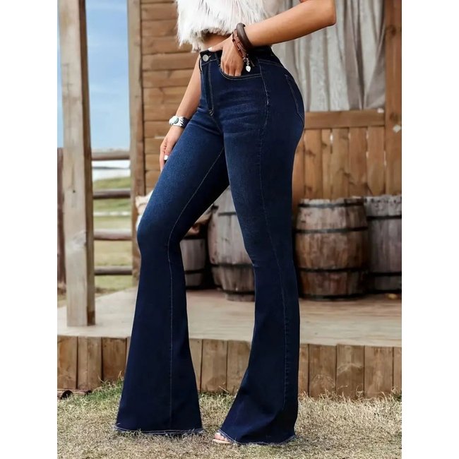 Calça Jeans Kovali Fashion Store Flare Azul Escura com Caimento Impecável e Tecido Premium