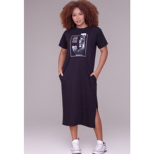 Vestido Cabanafree Midi Algodão Manga Curta Moda Cristã Preto
