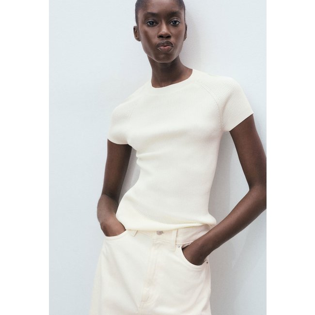 Blusa Feminina Mango Tricot Canelado Off-White