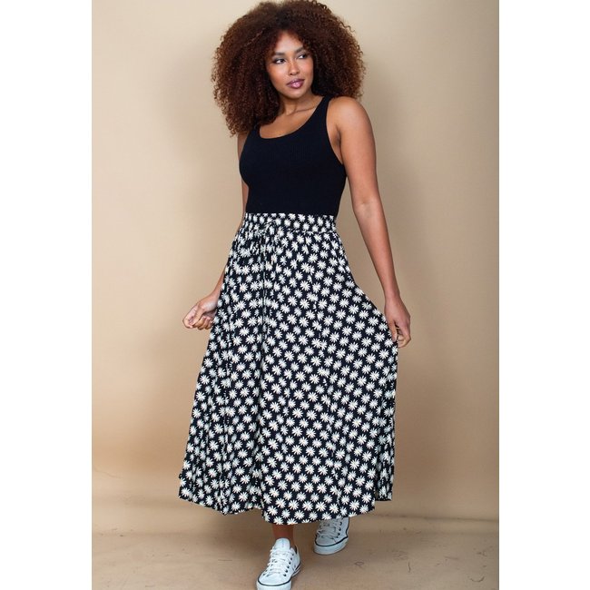 Saia Cabanafree Longa Viscose Estampa Encanto das Margaridas
