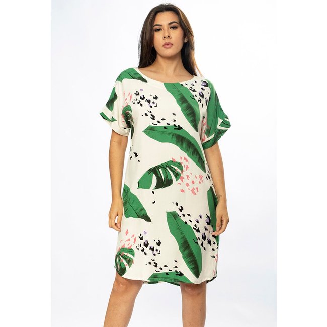 Vestido Curto Cabanafree Viscose com Bolso Estampa Folhagem Poética