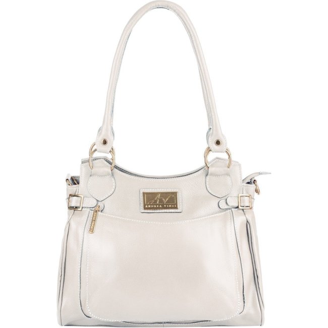 Bolsa Andrea Vinci grande de couro liso Lúcia - Marfim