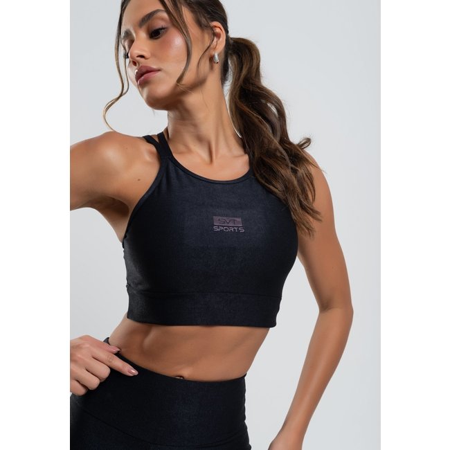 Top Suplex Wonder Gloss Decote Alto Com Tiras Salvatore Fashion Preto