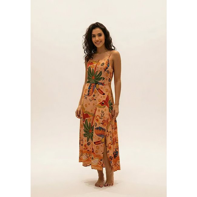 Vestido CabanaFree Midi Alça Fina Estampa Calor da Mata