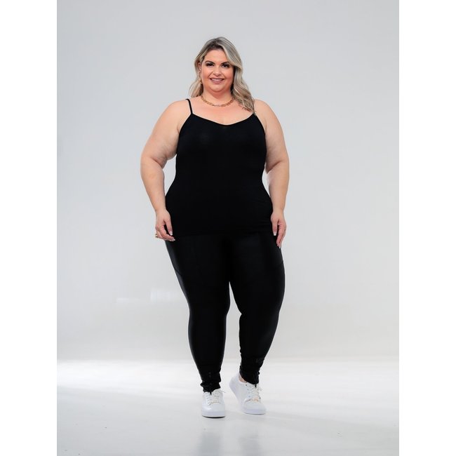 Regata Plus Size Feminina Basica Alcinha Fina Leve Estilo Casual GARAIS MODA Verão Preto