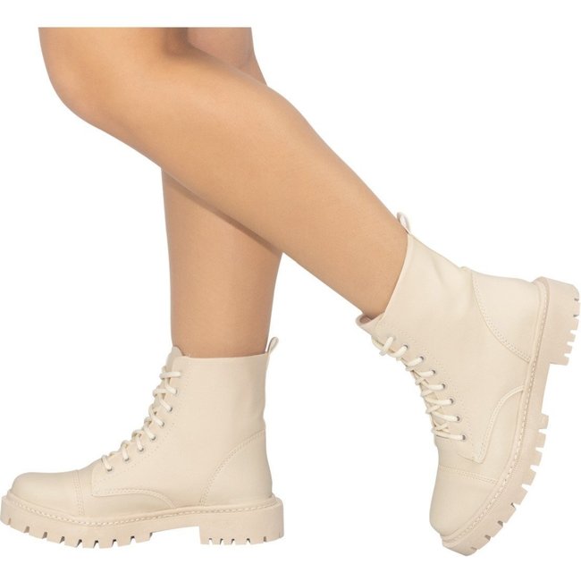 Bota Coturno Tratorado Lumiss Blogueira Cano Curto Off White