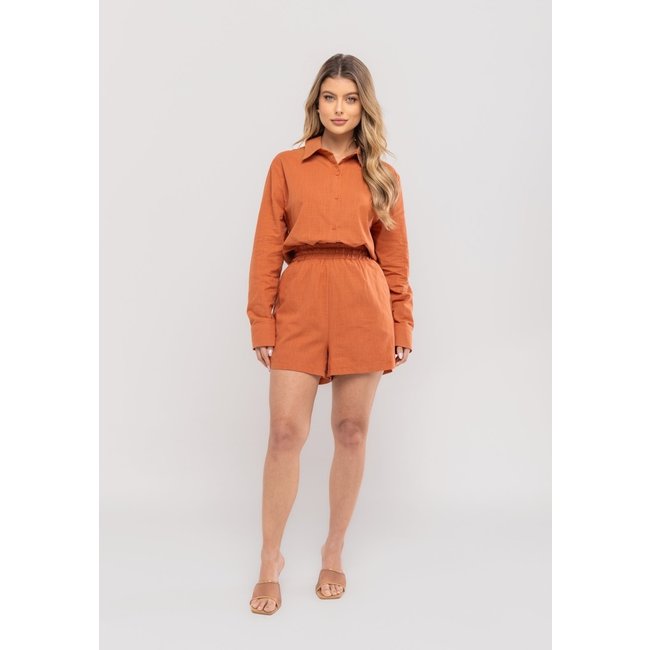Conjunto Feminino De Camisa E Short Em Algodão Salvatore laranja