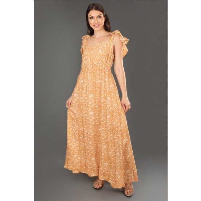 Vestido Longo Amazonia Vital Viscose com Amarração no Ombro Dunas Do Nordeste