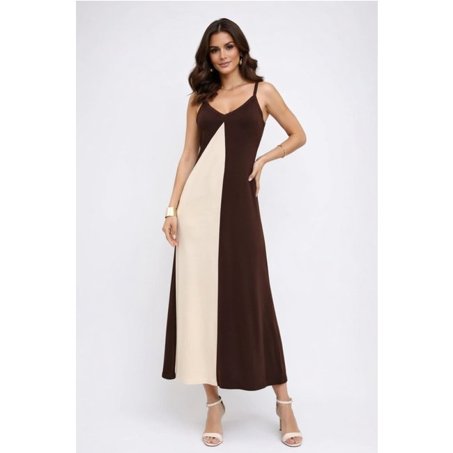 Vestido Longo D Bell Outlet Fashion Gola V Alcinha Marrom