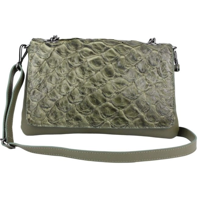 Bolsa Crisfael Couro com Tampa em Pirarucu Verde Militar