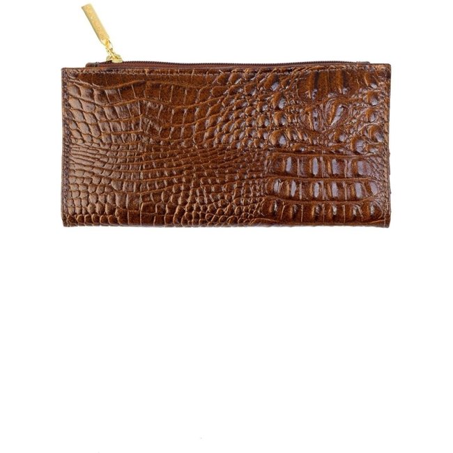Carteira Andrea Vinci Feminina De Couro Croco Cléo 9,5x19cm - Whisky