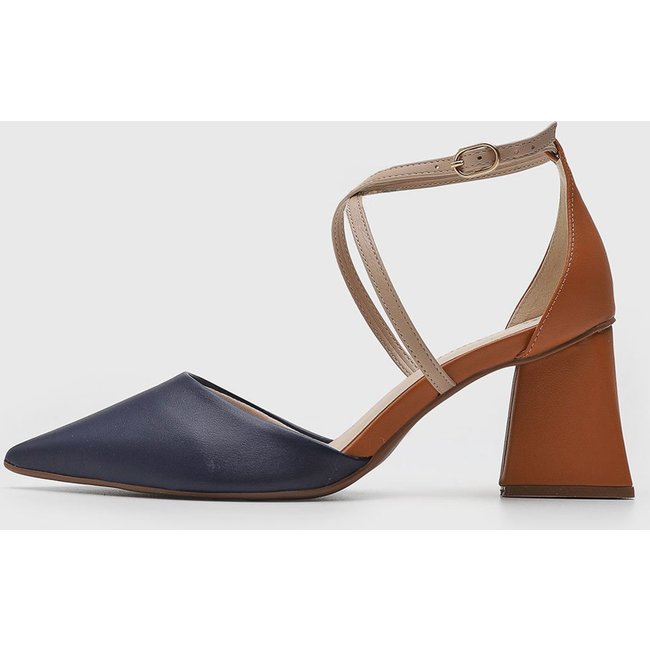 Scarpin Feminino cê Salto Bloco Bico Fino Caramelo