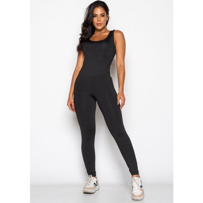 Macacão Mood Modas Longo Feminino Fitness Suplex Academia Ginástica 063 Preto