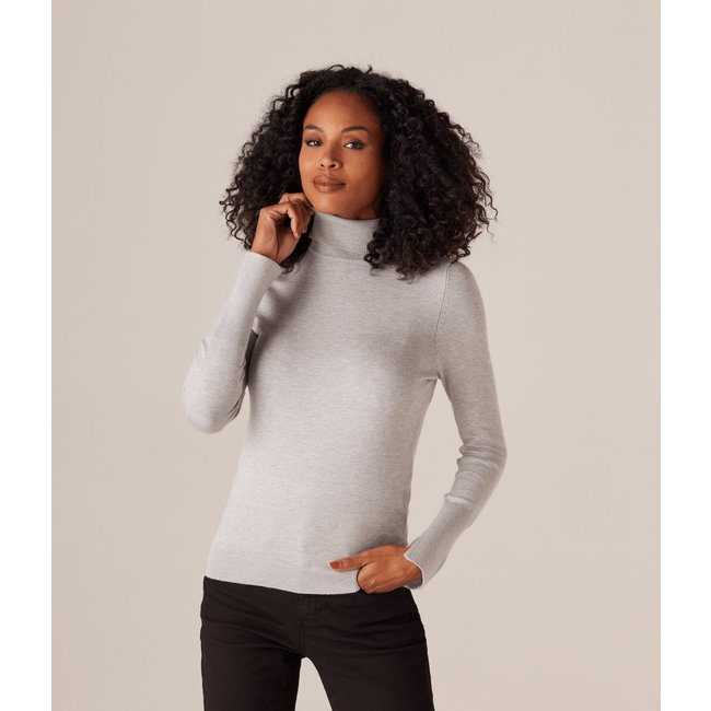 Blusa Tricot Gola Role Feminino Cinza Claro Mescla