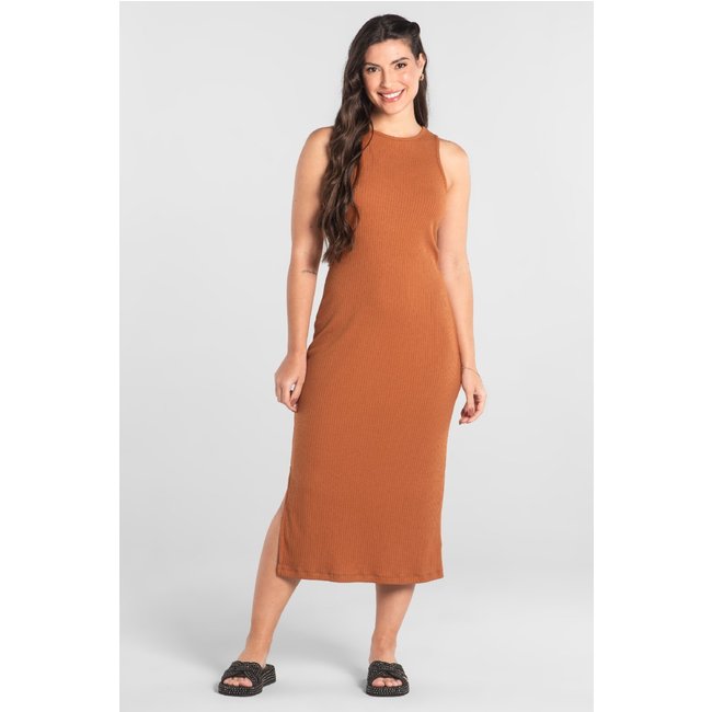 Vestido Adulto em Ribana Canelada Just Basic Marrom