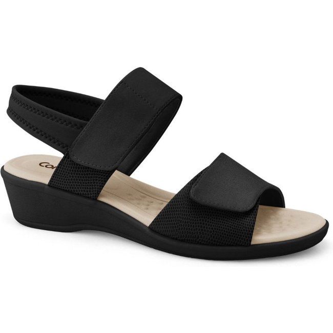 Sandália Feminina Preta Leve Elástico Comfortflex 2572303-4