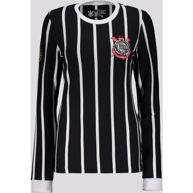 Camisa Corinthians Democracia Manga Longa Feminina Preta