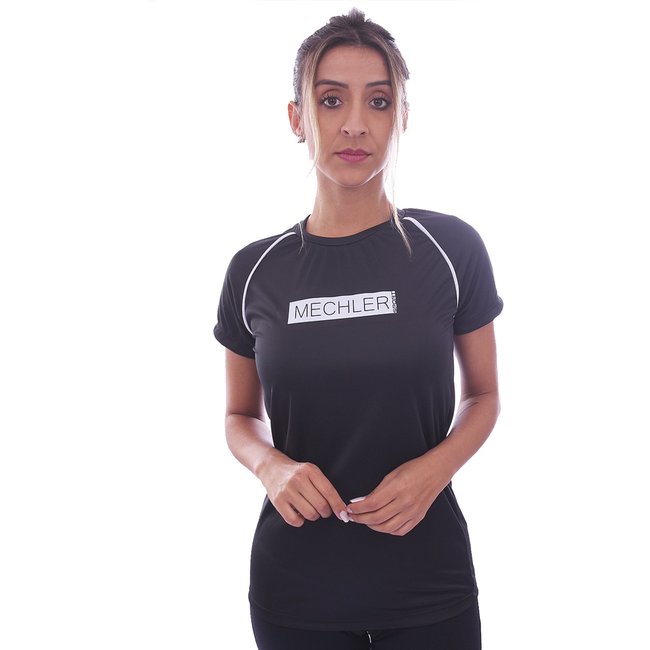 Camiseta Feminina Dryfit Raglan Manga Curta Proteção Solar UV 50 Academia Verão Adulto Esporte Mechler Preto