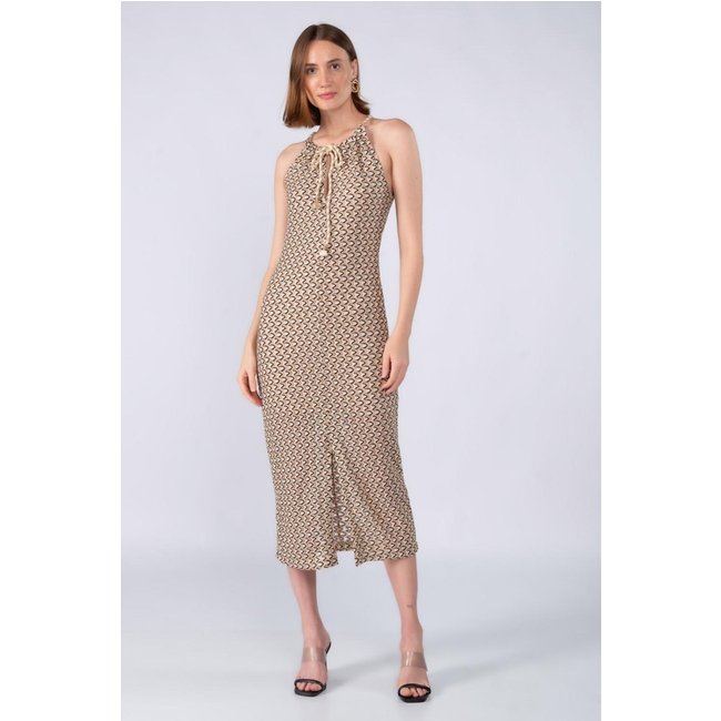 Vestido midi renda trabalhada forrado Preto