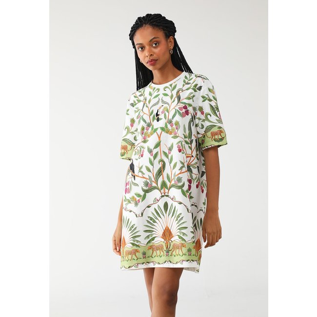 Vestido FARM Curto T Shirt Basico Floresta Doce Off-White