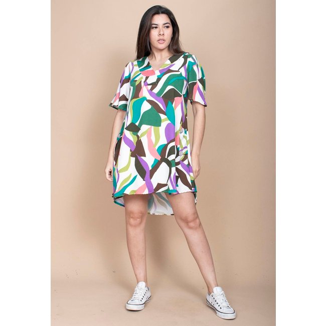 Vestido Cabanafree Curto Pataxô Viscose Mullet Decote V Estampa Encanto Botanico