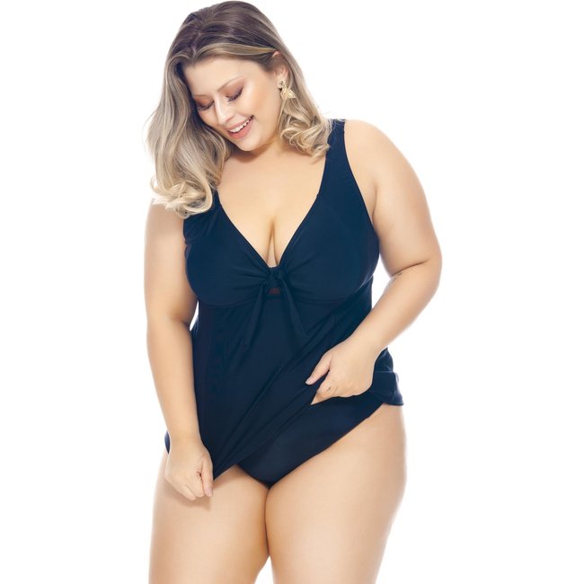 Blusa Tankini Plus Size, Preto - Preto