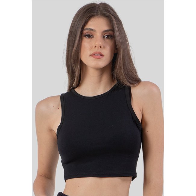 Regata Feminina Cropped Diluxo Verão Preta