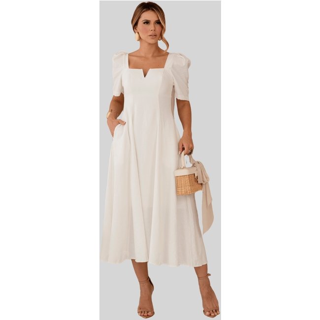 Vestido Miss e Misses Dafny Decote V C/ Manga C/Prega Off White