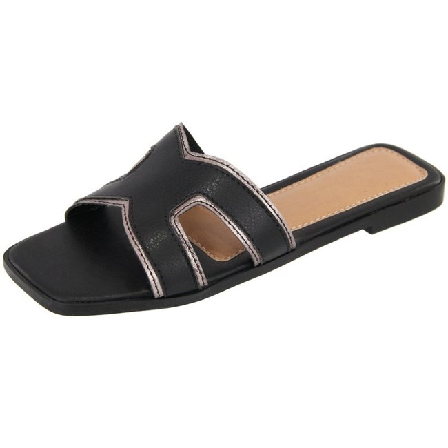 Rasteira Sandália Pedra Flat Preto Kuento Shoes