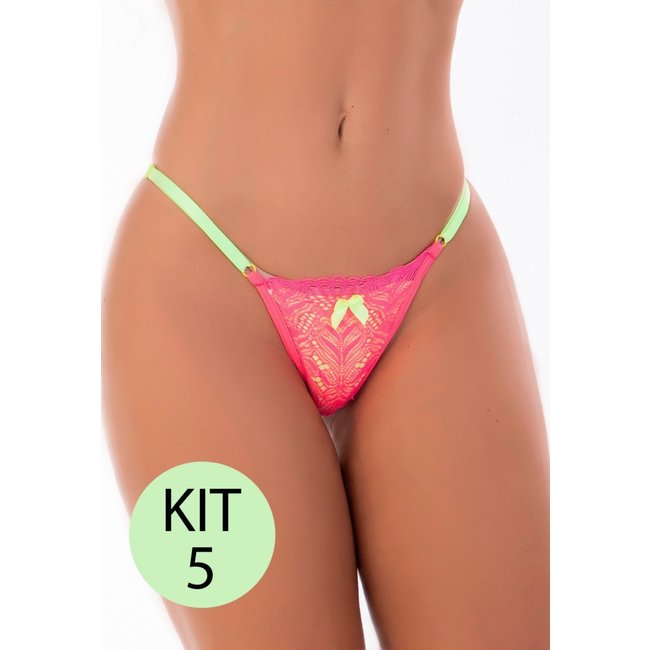 Kit 5 Calcinhas MdMix Neon Color Tanga Renda