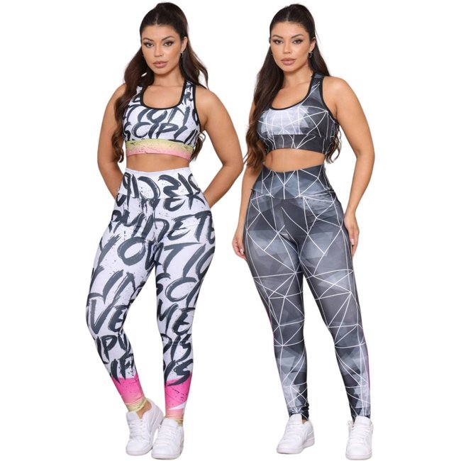 Kit 2 Conjuntos Feminino Top e Calça Fitness Linha Premium Cintura Alta Feminino