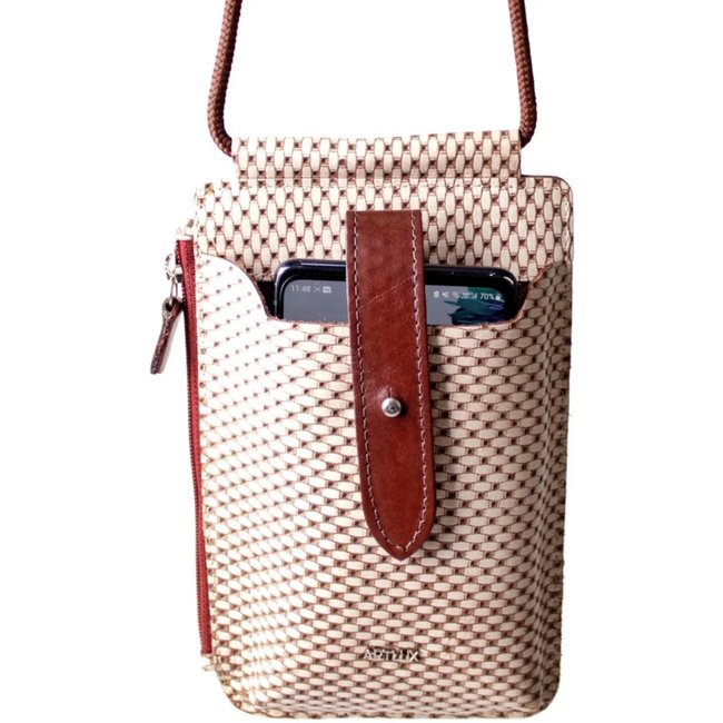 Bolsa Transversal para Celular em Couro Artlux 9056 - CAFE COM BEGE