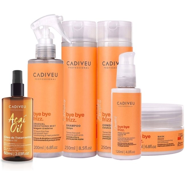 Kit Cadiveu Professional Bye Bye Frizz Completo e Oléo Açai 60ml (6 produtos)
