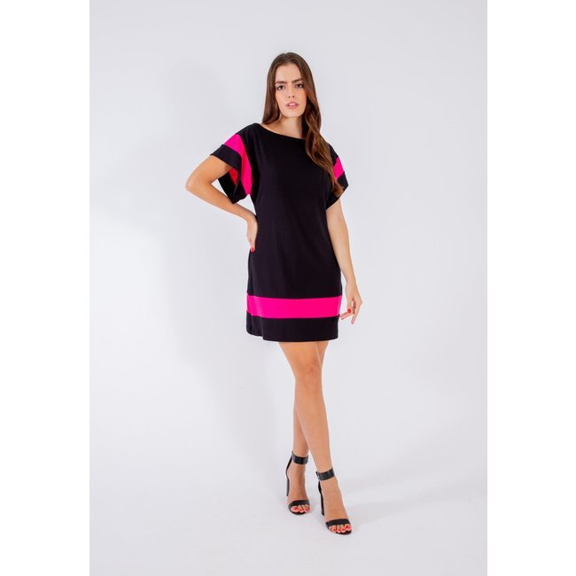 Vestido Viscolycra Maria Paes Curto Preto e Pink