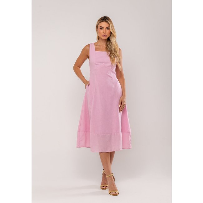 Vestido Midi Decote Reto e Alça Larga Salvatore Rosa