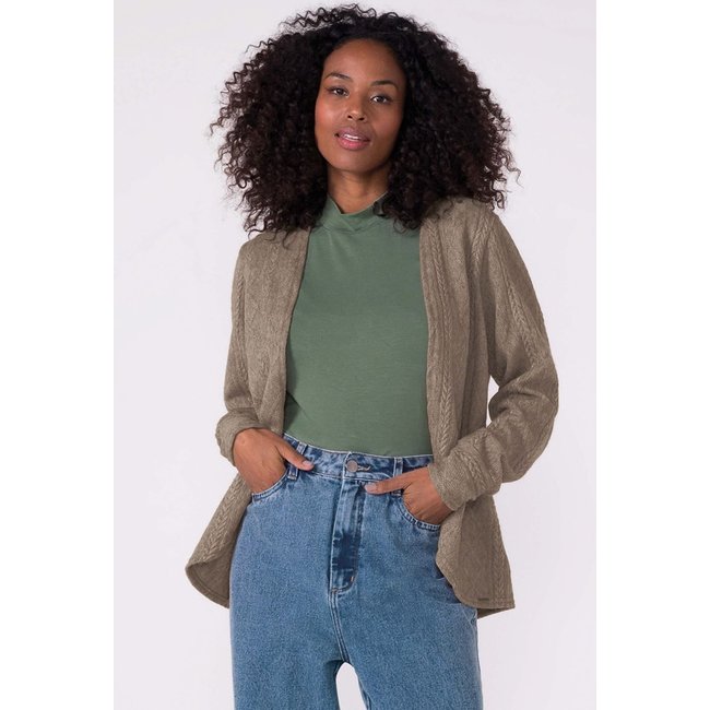 Cardigan Feminino Tricot Trançado Marialícia Marrom