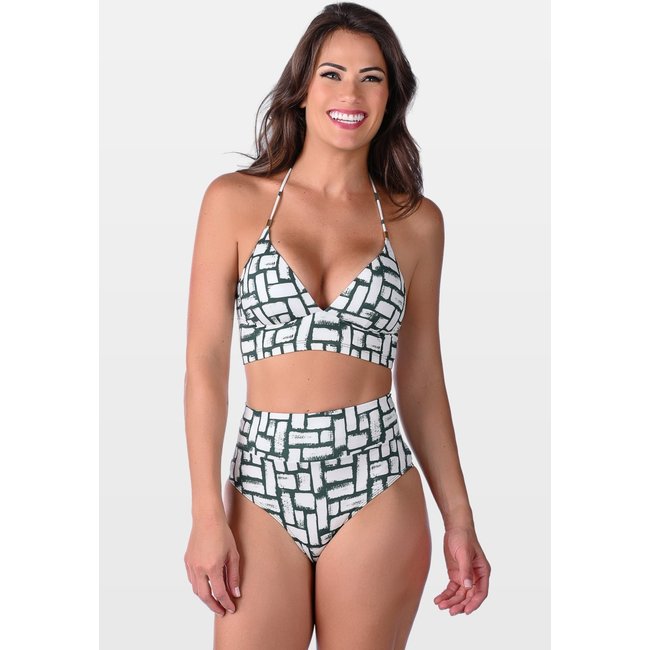 Biquíni Summer Soul Cropped Com Bojo Hot Pants Estampado Verde