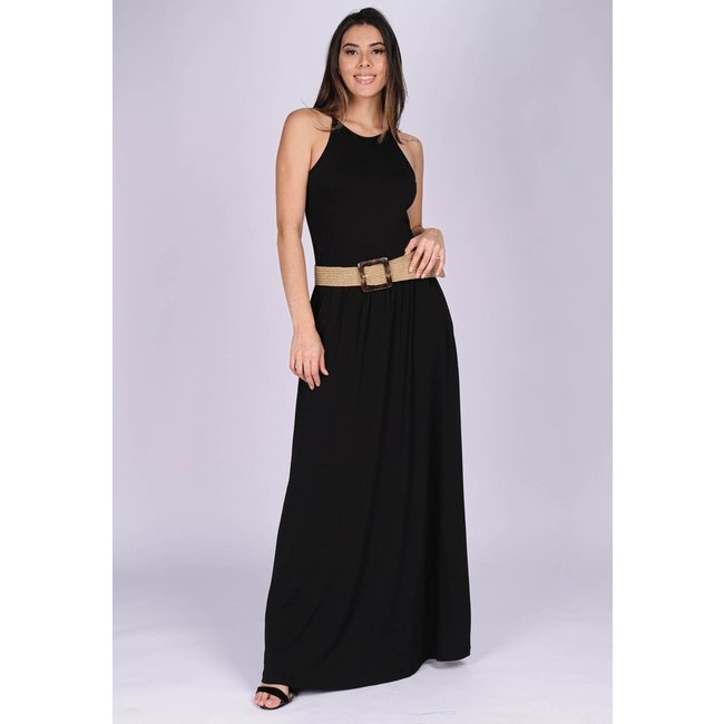 Vestido Longo Malha Trapézio com Bolso Jennifer Preto