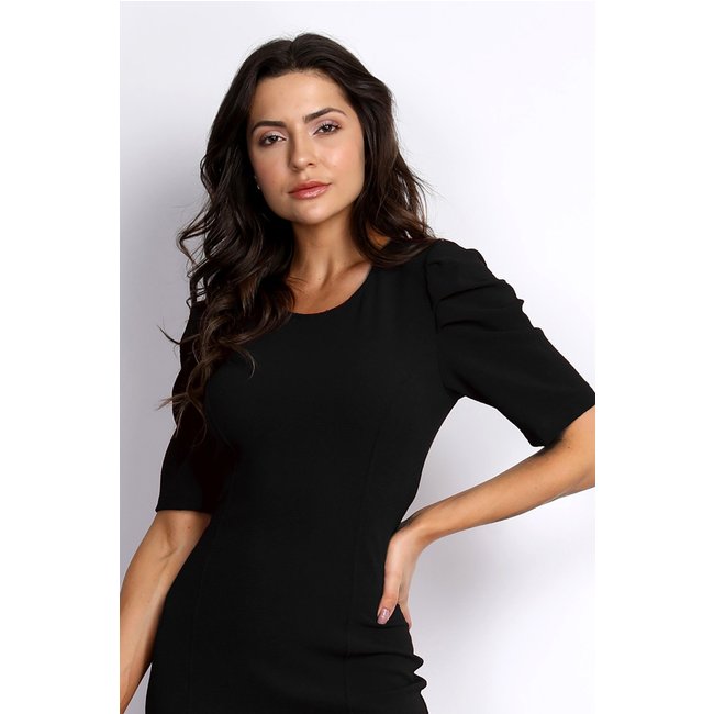 Vestido PKS Social Curto Manga Bufante Preto