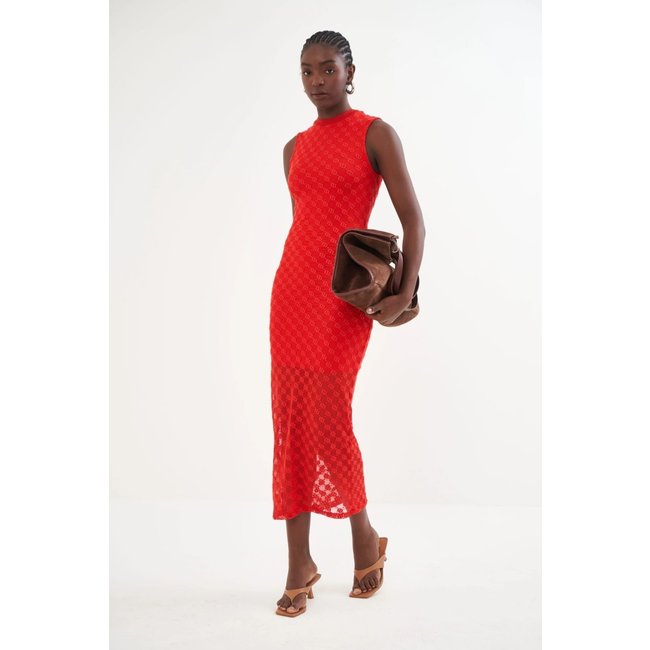 Vestido Midi Em Tule Justo Colcci Vermelho Ife